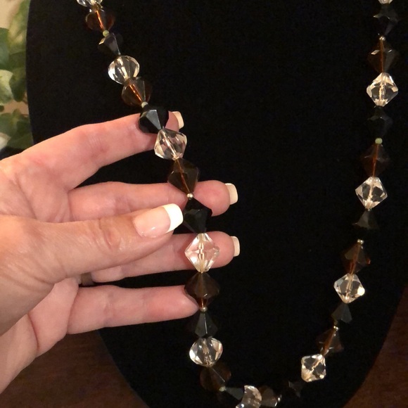 Vintage Chunky Necklace Black-Brown-Clear Beads Lightweight - Picture 3 of 4